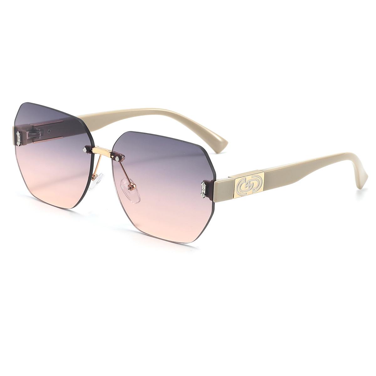 Womens Simple Cut Edge Frameless Rivet Sunglasses Slimming UV Protection Fashion Trendy Sun Glasses бежевый