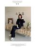 Women's Plus Size Spring & Autumn Denim Suit: Round Neck Jacket & Wide Leg Pants - Unique Two-Piece Set for Young Mothers.