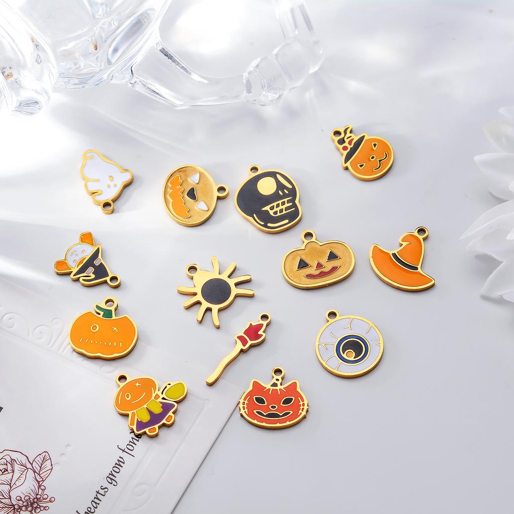 4Pcs/lot Halloween Charms Stainless Steel Pumpkin Ghost Bat Pendant for Making DIY Necklace Jewelry Accessories Supplies