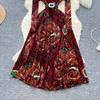 Chic sexy print mesh Ruched dress long sleeve Fairy Casual A-line autumn winter  Vestidos Women Party dress