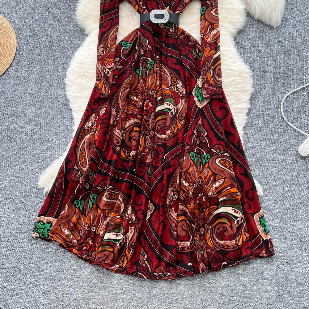 Chic sexy print mesh Ruched dress long sleeve Fairy Casual A-line autumn winter  Vestidos Women Party dress