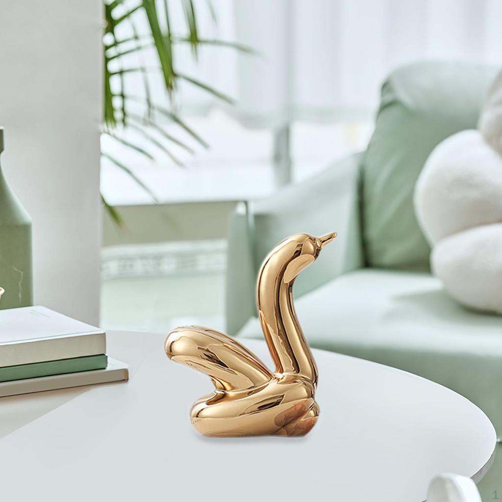Ceramic Swan Statue Table Decoration Glazed Home Decor for Office Desk Entry