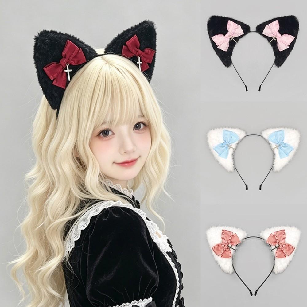 Plush Lolita Headwear Bowknot Simulation Animal Ears Hairband New Furry Hair Band Cosplay