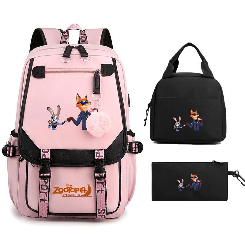 Crazy Animal City Clear And Sweet Printed Student School Bag Women'S Backpack Fashion Women'S Bag Three-Piece Set