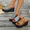 Summer 2025 New Plus-size European and American Style Leopard Print Wedge Heels Thick-soled Fashionable Flip-flops for Women
