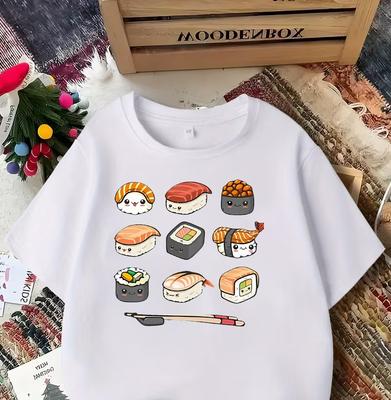 Unisexs Sushi Anime Print Tshirt Cute Cartoon Sushi Characters Short Sleeve Crew Neck Casual Top Harajuku Short Sleeve Casual