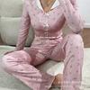 Homewear Casual Flower Printing Trousers Long-sleeved Two-piece Set European and American Can Be Worn Outside Women's Pajamas