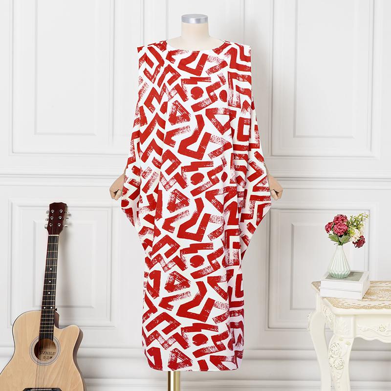 

Plus Size Women Round Neck Sleeveless Print Casual Ruffled Plus Size Dresses 5XL червоний