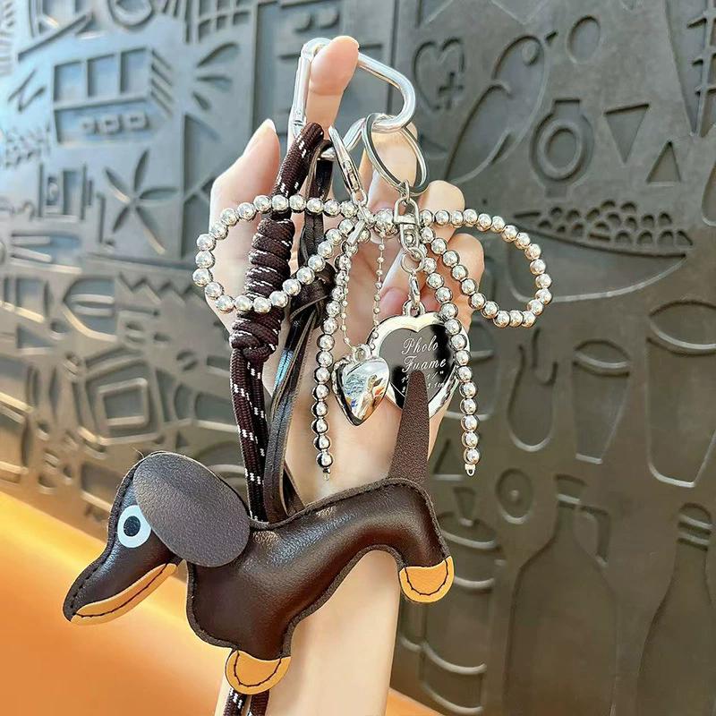 Sausage Dog Charm Keyrings Pendant Leather Bag Strap Design Ins Personalized Car Keychains Women's Handbag Charm Key Chains