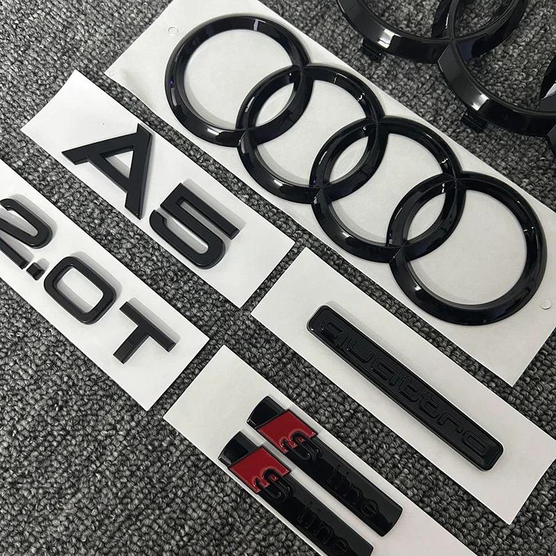 2026 2PCS 4Ring logo ABS Black Car Hood Front Grill Rear Trunk Emblem Sticker 1P A5 1P Quarrto 1P 2.0T 2P Sline For AUDI A5 2010-2019