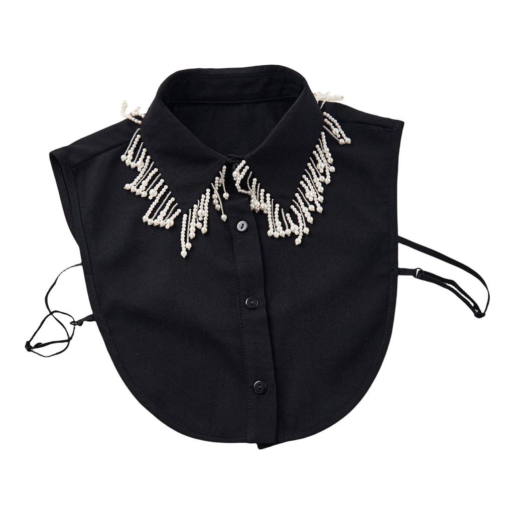 Detachable False Collar Pearls Beaded Lapel Accessory for Hoodie Sweater and Dress for Lady Girl Half Shirt Collar