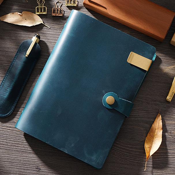 

European Style A5 Crazy Horse Leather 6-Hole Notebook Journal with Kraft Paper and Ghost Blowing Lamp Design. Lined Daolin Paper 96 Sheets