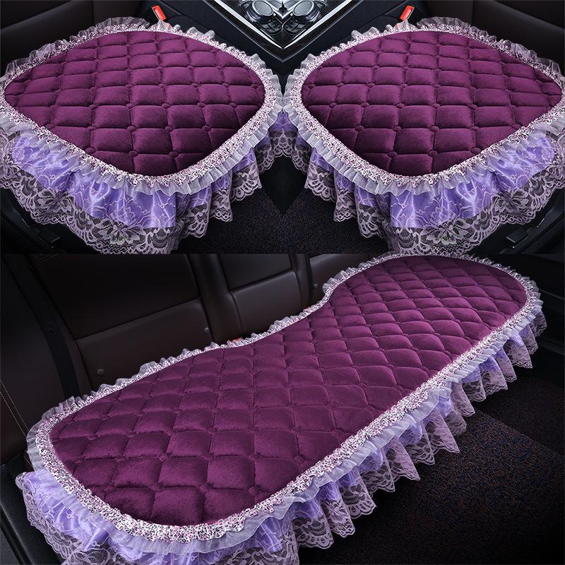 Uniwersalna antypoślizgowa pluszowa poduszka na fotel samochodowy z koronkowym wykończeniem na jesień i zimę