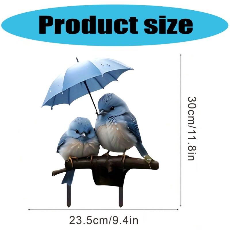 Lovely Bird with Umbrella Acrylic Garden Stake Weatherproof Outdoor Decors Waterproof Sign
