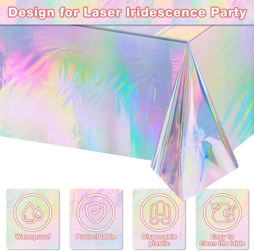 1pc Rainbow Plastic Tablecloth Disposable Laser Rectangular Holographic Foil Tablecloth Party Decoration Birthday Bride Wedding