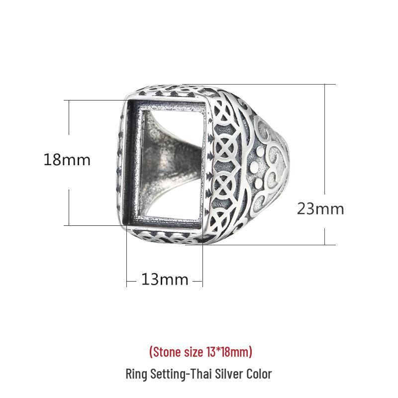 

Винтажная квадратная оправа кольца из стерлингового серебра 925 пробы для мужского камня бирюзы или янтаря, 13x18 мм Adjustable