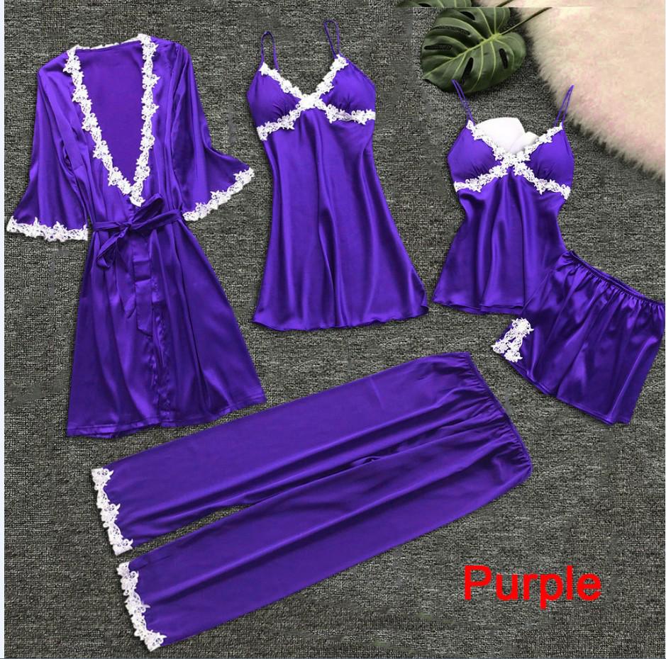 

Ladies Underwear Women S Sexy Nightgown Set 5-Piece Women Sexy Garter Lingerie Set Robes Lace Bodysuit Deep-V Neck Underwear 4XL фіолетовий