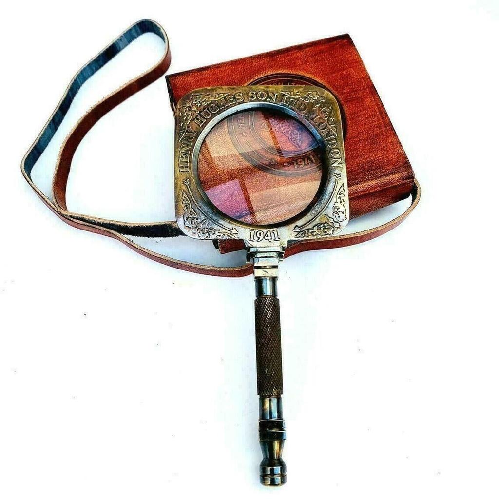 Brass Manifer Magnifying Glass with Leather Storage Case, Handmade Magnifying Lance, Classic Look