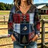 Women's Casual V-Neck Long Sleeve T-Shirt with Christmas Print, Relaxed Fit Holiday Top for Fall and Winter
