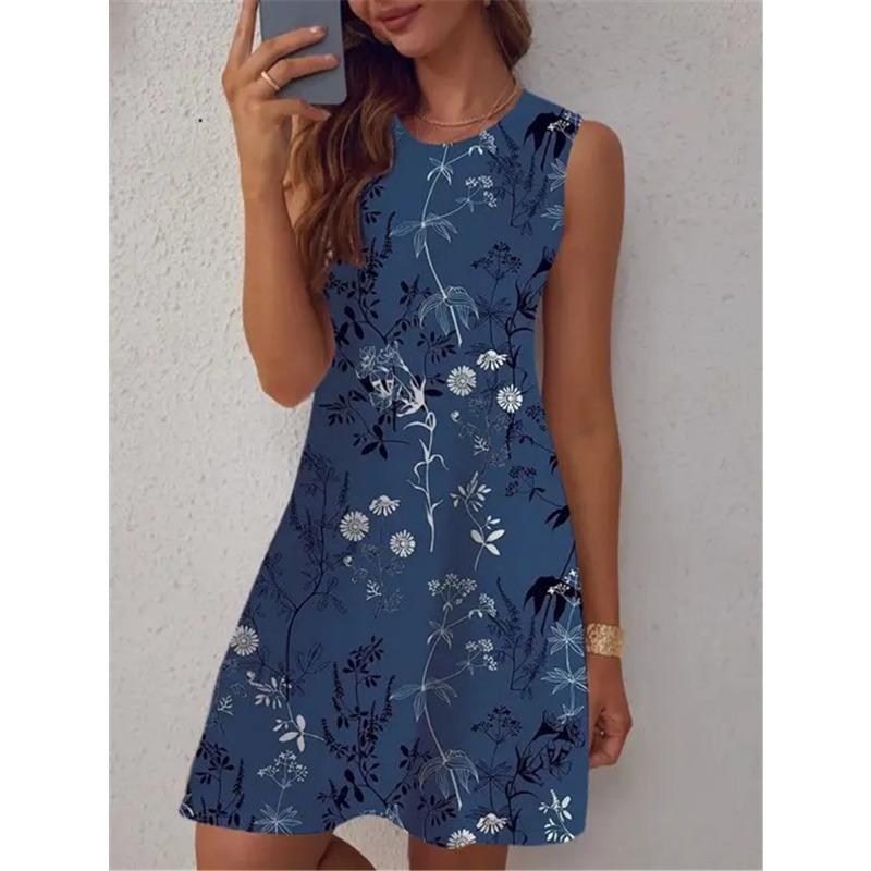 Blumenmuster Damen Trend Minikleider Sommer Ärmellos 3D Blume Gedruckt Straße Damenkleid Freizeitkleid Y2k Damenkleidung