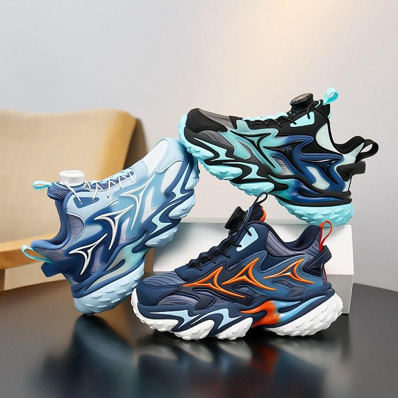 Boys Basketball Shoes With Rotation Buckle Lightweight Anti-Slip Outdoor Indoor Sports Sneakers Kids Ages 4-16