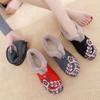 2025 New Women's Short Plush Warm Winter Cotton Shoes, Ethnic Embroidery Round Toe Flat Shoes, Anti Slip Retro Mom Shoes