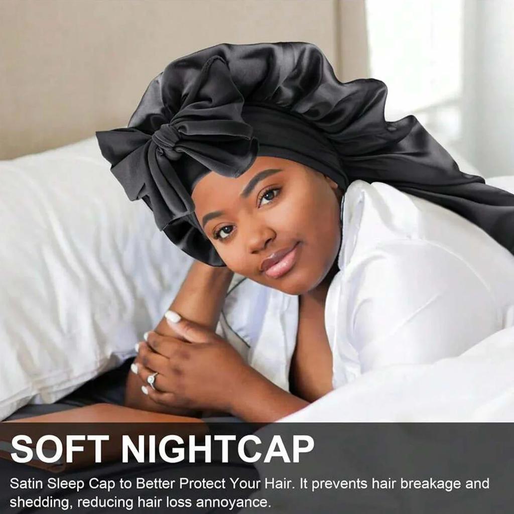 High Elastic Satin Solid Wide-brimmed Sleeping Hat Unisex Head Wrap Elastic Band Cap Hair Care Bonnet Night Sleeping Hat