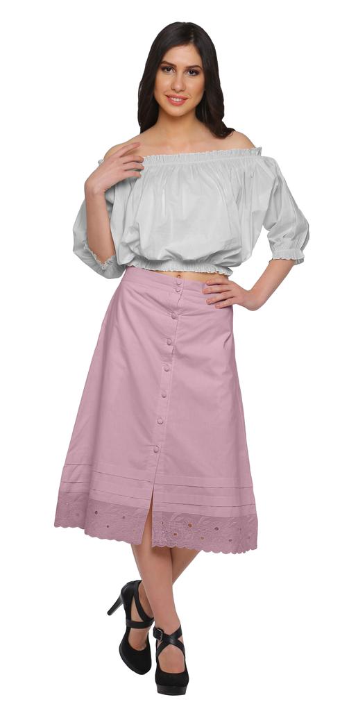Moomaya Solid Cotton Skirts For Women Button Down A-Line Knee Length Skirts