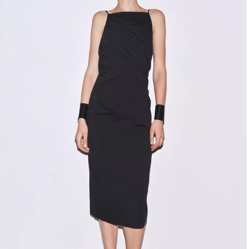 European American Women's Clothing Summer Fashionable Backless Pleated Slim Long Dress