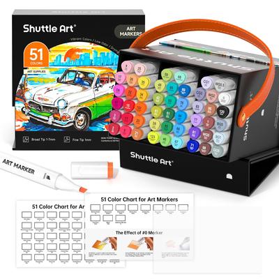 Shuttle Art Illustration Marker with Blender Wide and Fine Carrying Perfect for Coloring and A Great Gift for Adults and 50-Color Set, Oil-Based, Pen,