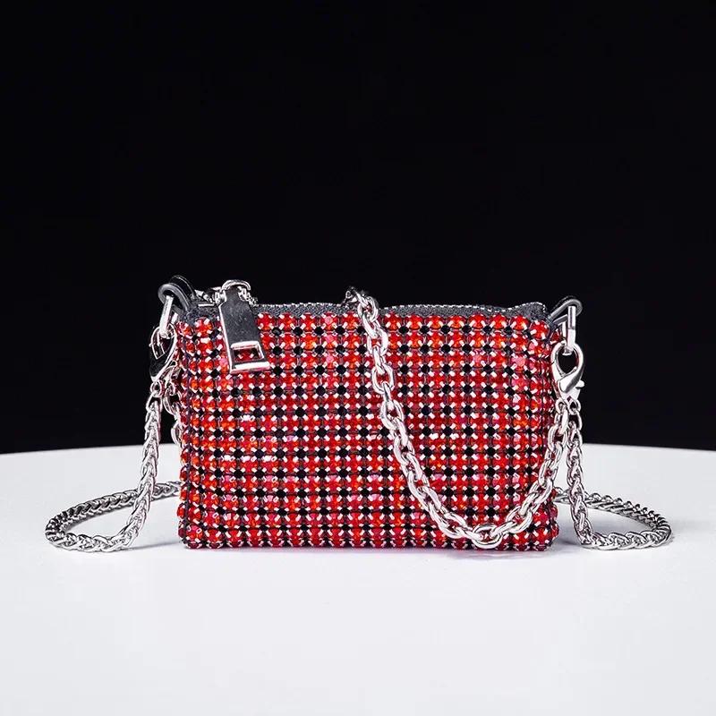 New Women's Bag 2025 Versatile Rhinestones Handbags with Diamond Chain Mini Bags Female Purse Wallet Shoulder Crossbody Bags