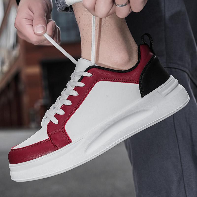 Unisex Lace Up Flat Bottomed Thick Sole Sports Shoes, Versatile, Mixed Color Leather Breathable Comfortable Casual Walking Shoes