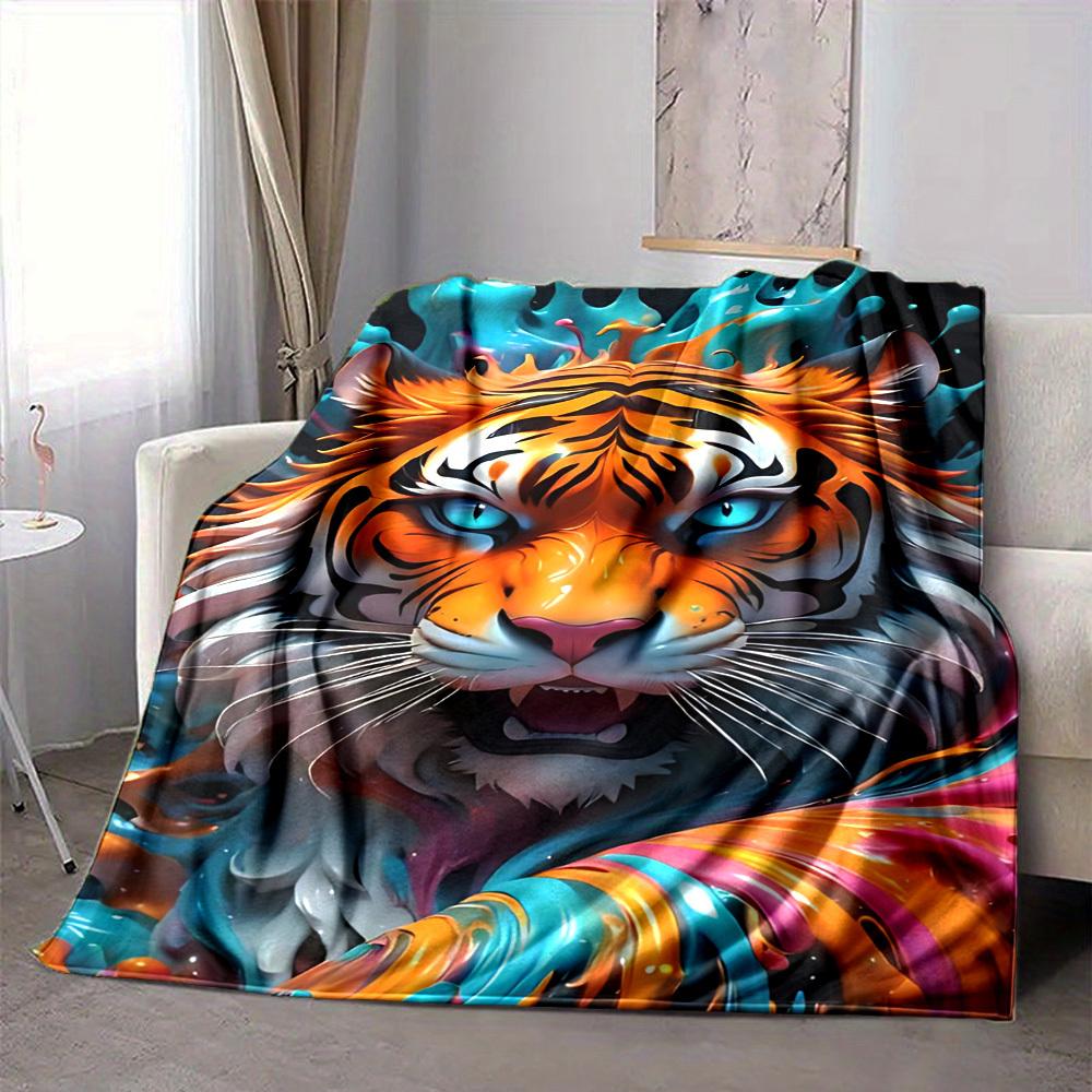 1pc Tiger Print Blanket Lightweight Blanket Throw Blanket For Sofa, Bed, Travel, Camping, Livingroom, Office, Couch, Chair yy251010075