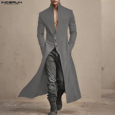 Men Turn-down Collar Long Sleeve Button High Splits Long Cardigan Tunic Tops