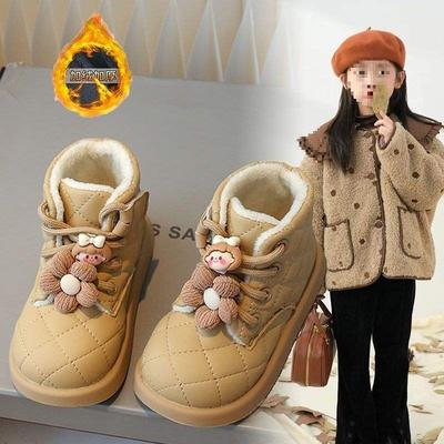 2025 Winter Girls Velvet Cotton Boots Middle Children Martin Boots Women's Treasure Soft-soled Bobo Cotton Shoes Children's Warm Snow Boots
