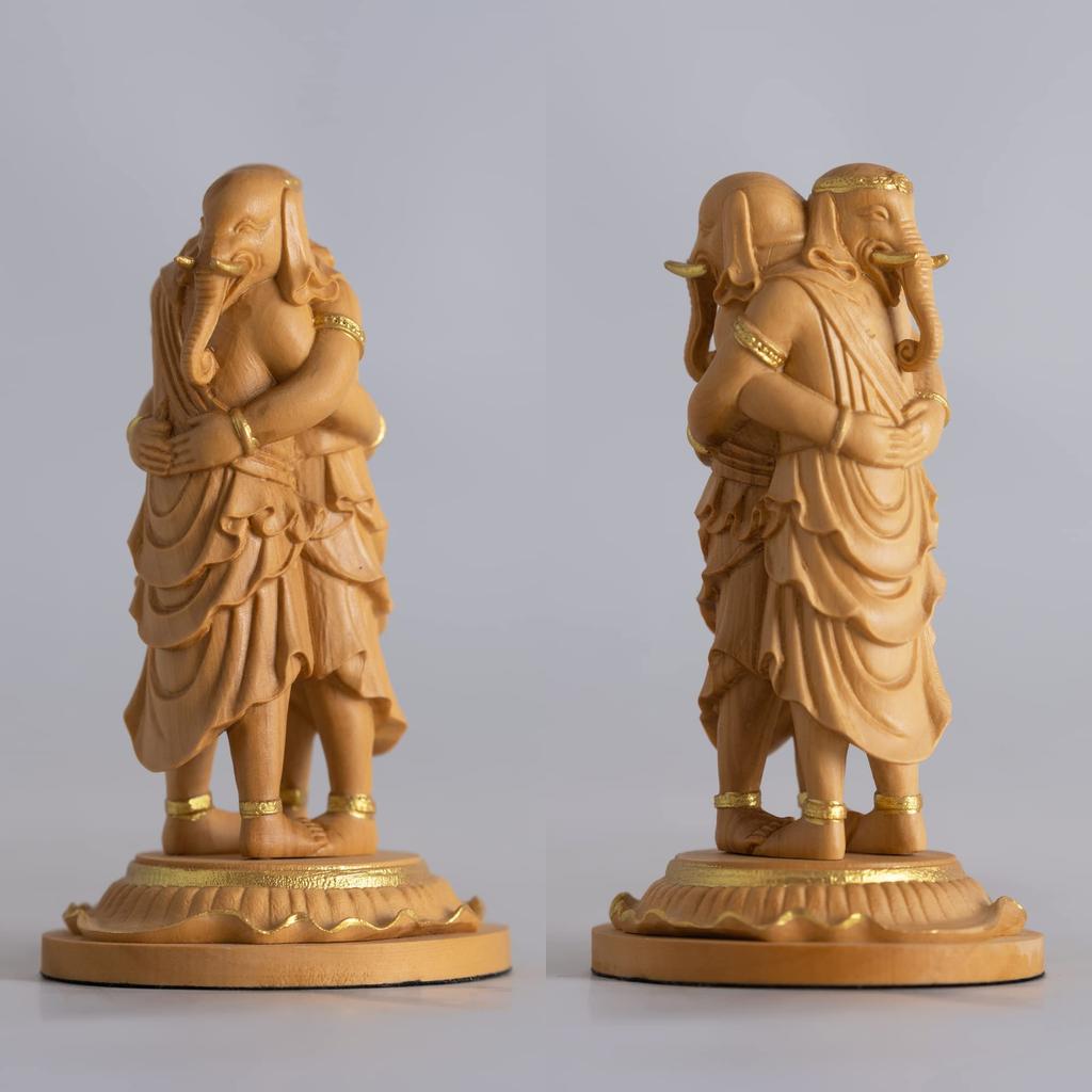 Tiny Buddha Kangiten gold clay Ganesha Buddha Statue Figure Wood Carving Ornament 8.8cm (Wooden Boxwood, finish)_Shoten (GSB Kangiten)