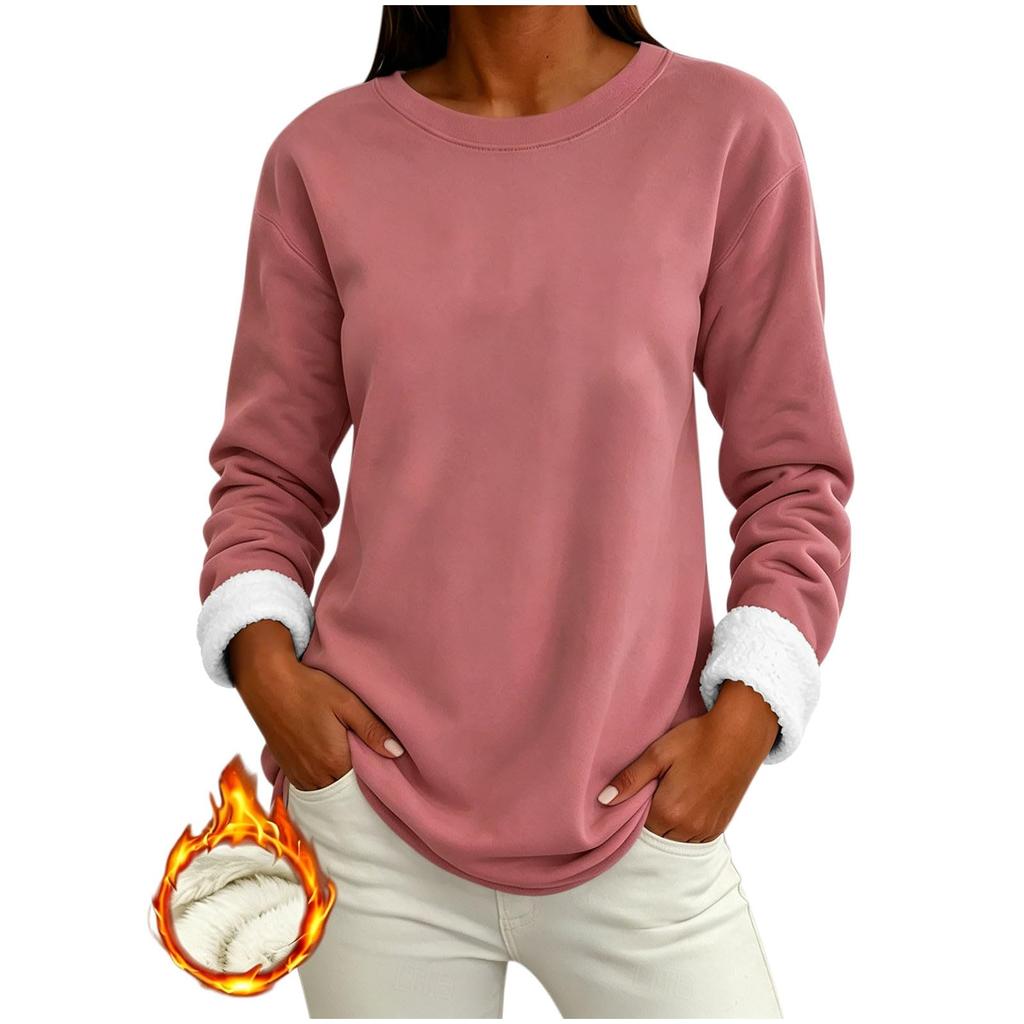 Women's Casual Color Long Sleeve Round Neck Sweatshirt Loose Fit for Everyday Wear