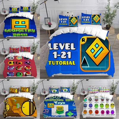 Geometry Dash Bettwäschesets Steppdecke Tagesdecke Bettbezug Bettbezug Kissenbezug 2-3-teilige Sets Schlafzimmerdekoration Haushaltswaren
