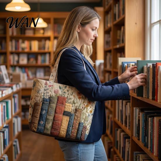 Bolso Tote Acolchado para Mujer con Estampado Retro Tela Vintage Ligero Gran Capacidad Plegable Bolso de Mano para Uso Diario Viajes Compras