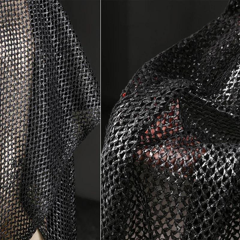 Metallic Color Interwoven Mesh Knitted Fabric 3D Foil Stamping Modeling Hollow Design Mesh Fabric DIY Hooded Sweater Shawl