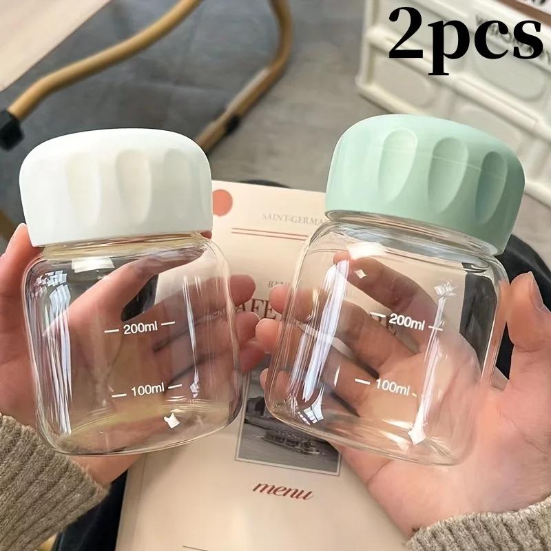 1/2pc 300ml Transparent Water Bottles With Lid Graduated Portable Milk Juice Cup Beverage Container Suitable For Outdoor Kitchen