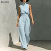 Mono Casual Elegante de Color Sólido sin Mangas con Cintura Ajustada para Mujer