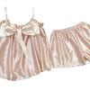 Summer Pajamas Women's Sweet Suspenders Shorts Pure Desire Wind Bow Cute Girls Loungewear Set Tiled