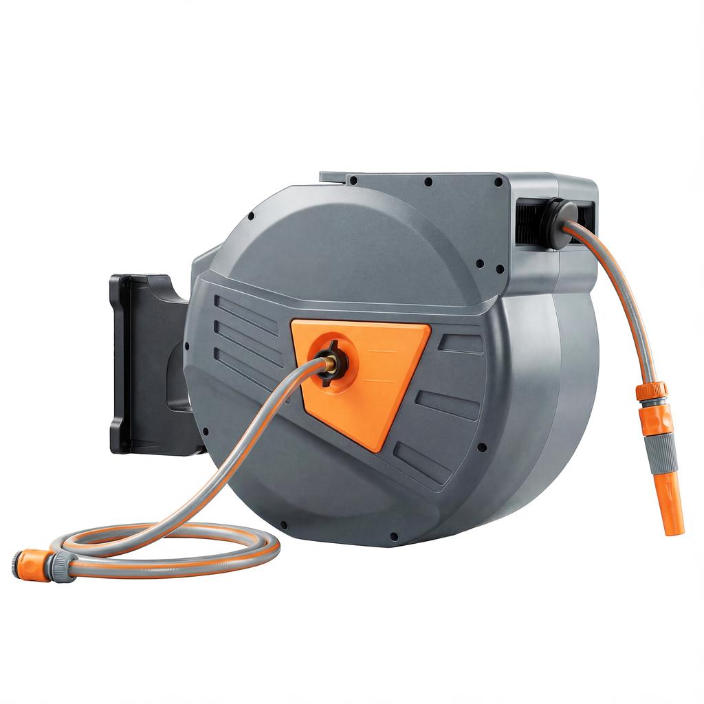Garden Hose Reel, Wall-Mounted, 40+2 m x 15 mm, Automatic Retractable, 180 Swivel, Orange