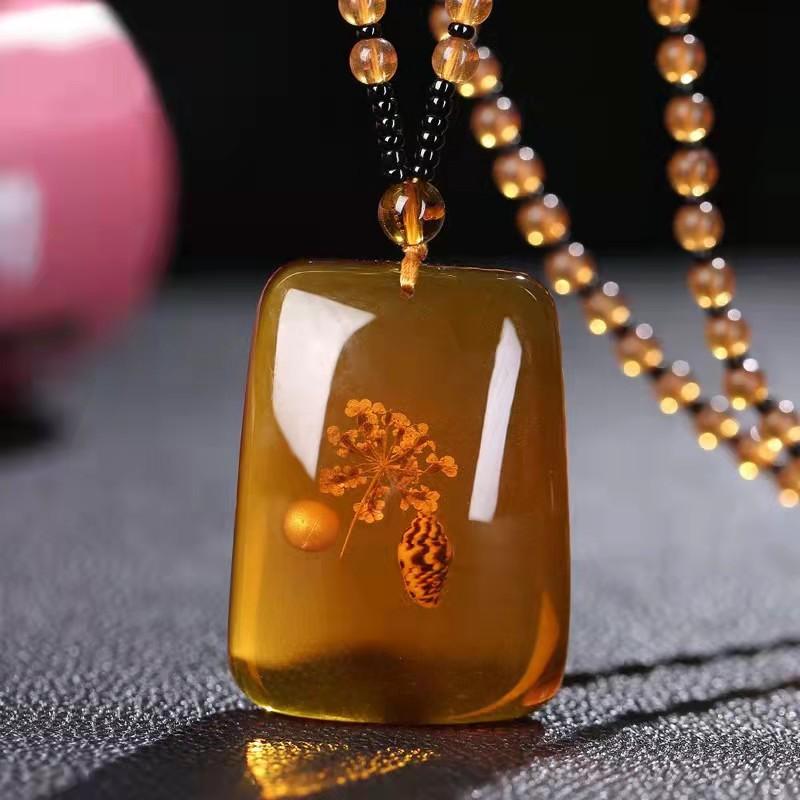 Amber Bijenwas Druppelvormig Hanger Kralenketting met Natuurlijke Textuur