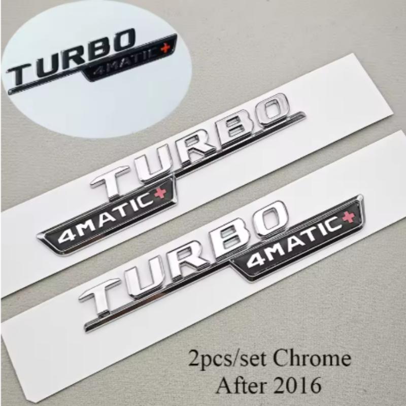 2Pcs TURBO 4MATIC+ Emblem for Mercedes Benz AMG W213 W205 W177 W167 A45S E63S GLE53 Fender Badge Logo Sticker Car Accessories