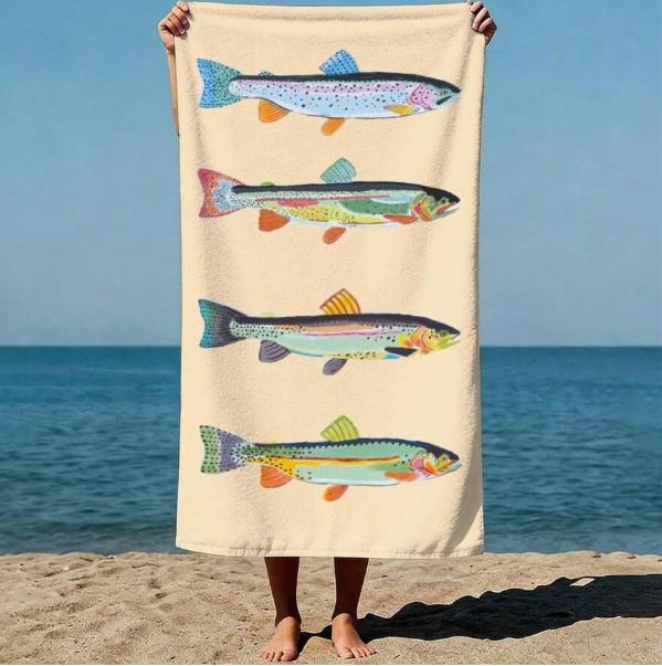 1 Stück Blaues Design Strandtuch Mit Fischmuster Muster Ist Sehr Strand Schwimmbad Reise Camping Yoga Sonnentrocknungstuch
