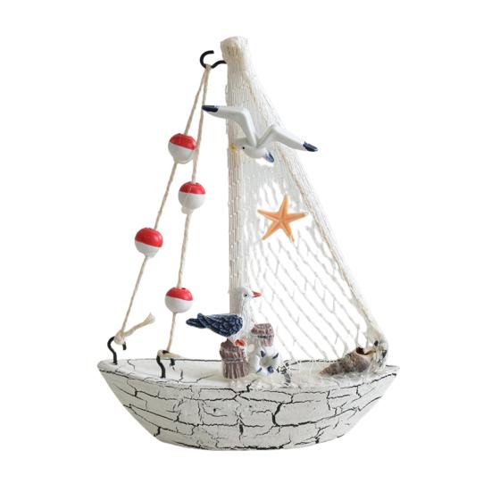 Nautical Wooden Sailboat Models Coastal Beach Style Blue White Ship Tabletop Figurine for Home Living Room Office Farmhouse Decor