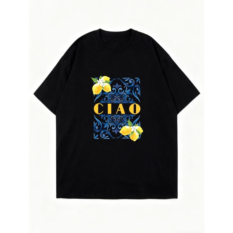 Oversized Šaty Tričko Černé Ciao Lemon Květinový Potisk Ležérní Letní Oblečení