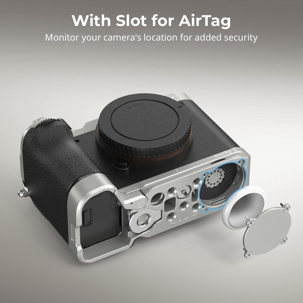SmallRig A7C Camera Base Plate with AirTag Slot Quick Release Plate for Sony Alpha 7C 7CR 5482 II/A7CR Slots, Built-in Arca/QD Socket/Strap II/Alpha